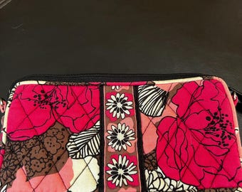 Vera Bradley-mocha Rouge-pink/brown Print Zip Wallet-retired