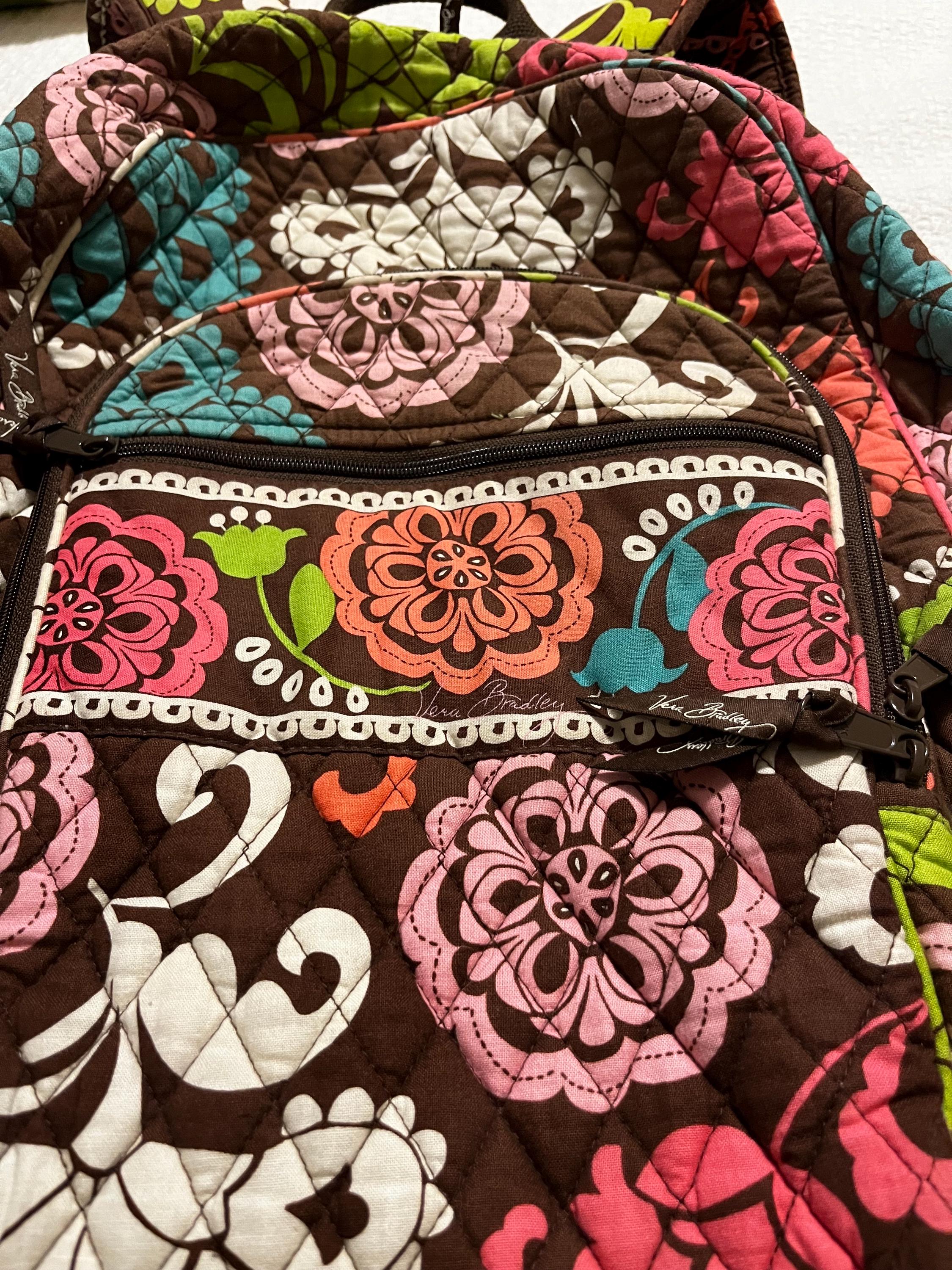 Vera Bradley Quilted Floral Backpack in Multi-Color (Red, Yellow, Blue, Black) Vera Bradley Backpack - Etsy main image 3