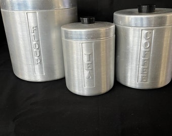 Metasco Spun Aluminum Retro 1950’s-1960’s Mid Century Vintage Canister Set Of 3