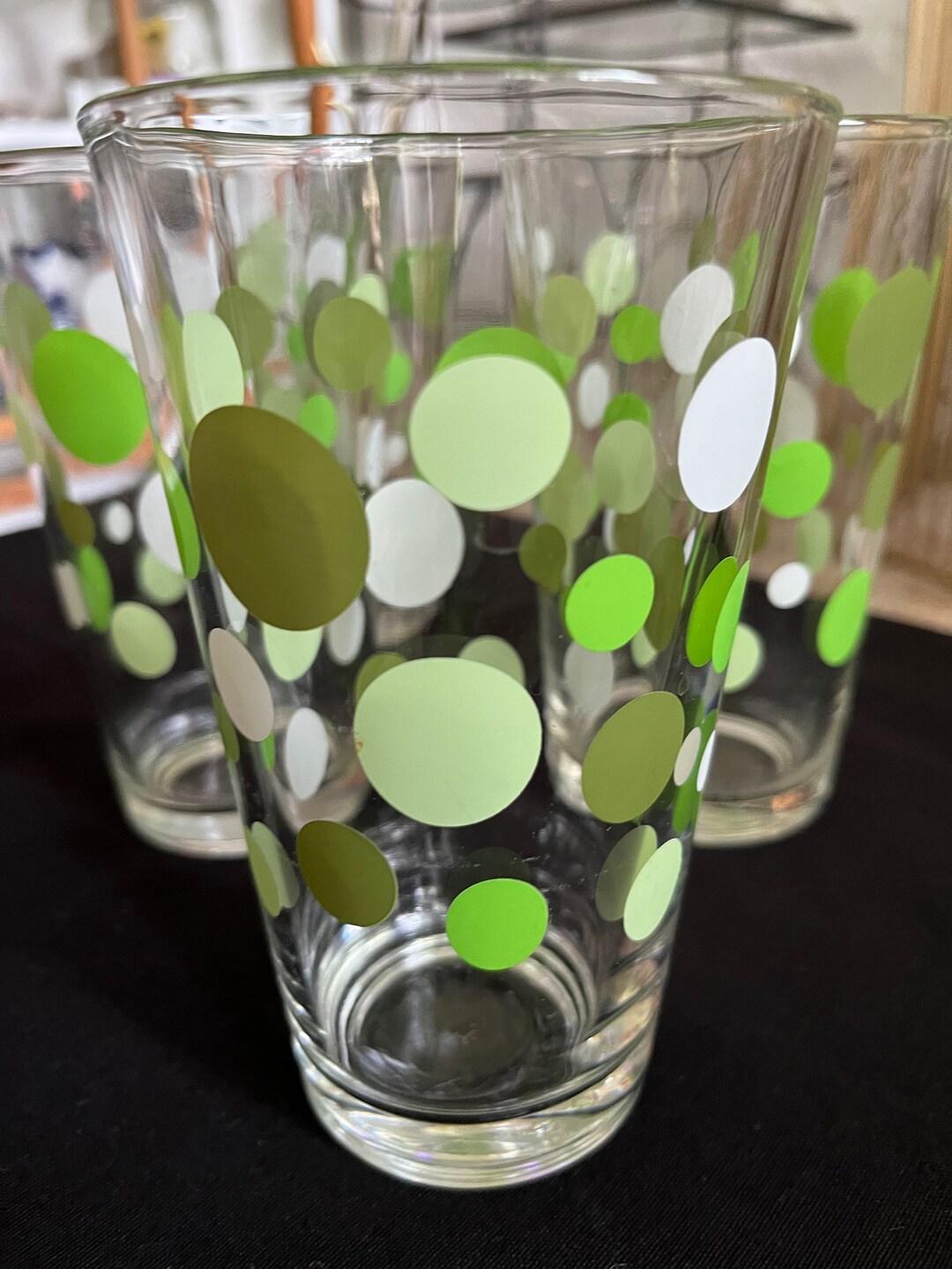 Libbey Green and White Polka Dotsretro Style Glass Tumblers Etsy