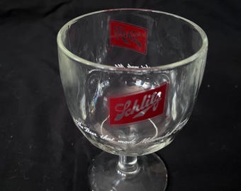 Schlitz Beer Goblet -Heavy Thumbprint Glass-1970's-6"-Great American Since 1849