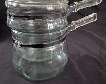 Pyrex Vintage-Flameware-#6723C Klarglas Doppelsieder (K5) mit Deckel