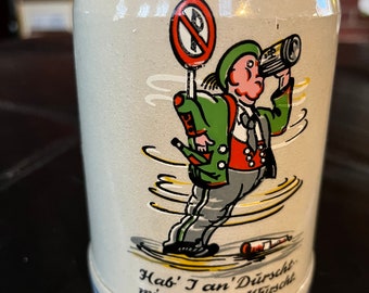 ヴィンテージドイツビールジョッキ「ハブ・ジャン・ドゥルシュト・ミア・イズ・アレ・ヴルシュト」0.5L