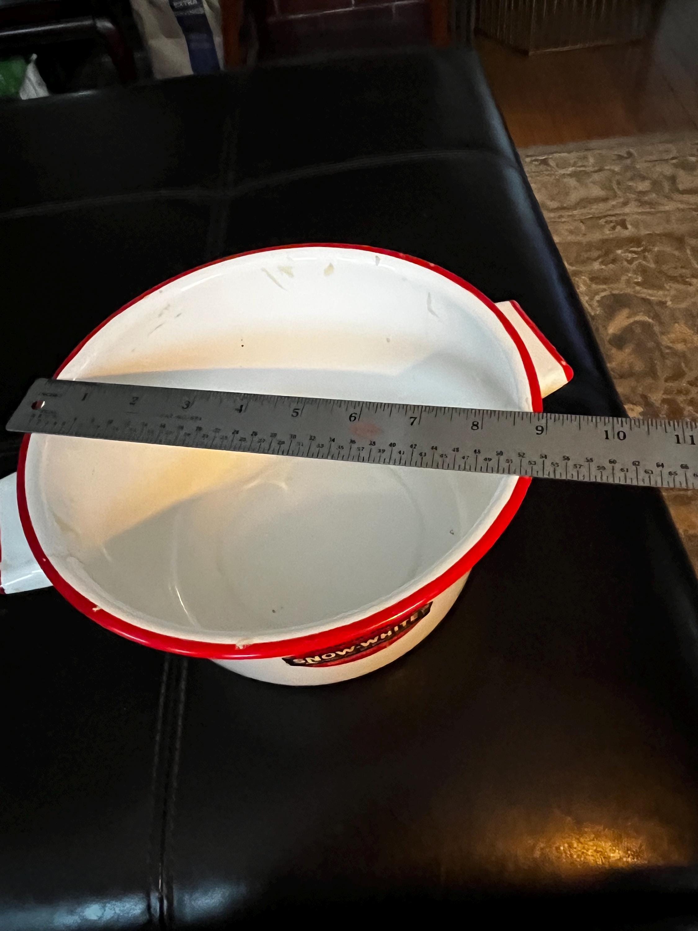 Snow-white-vintage-enamel Bowl/pot W/handles, W/red Trim - Etsy