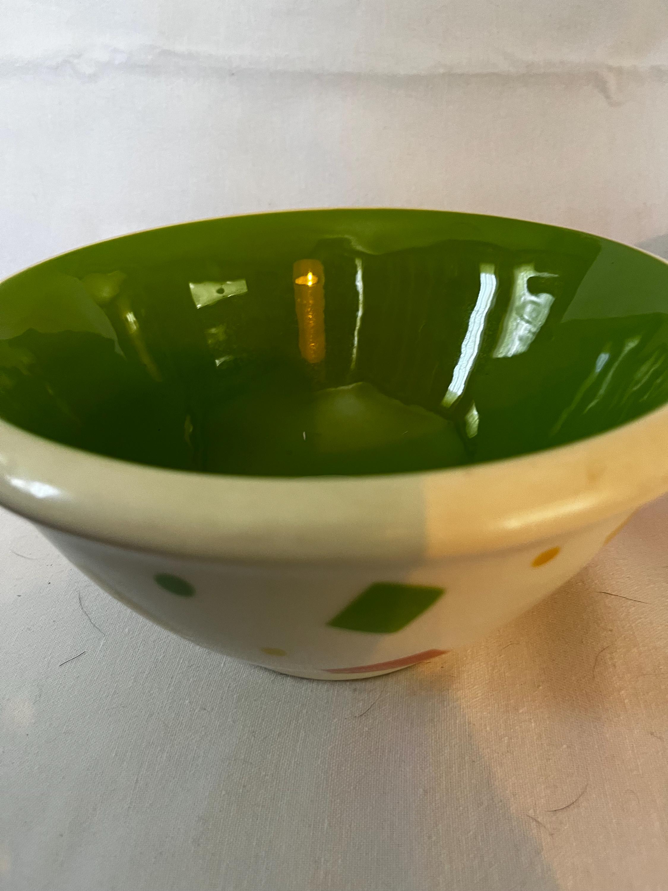 Terramoto-san Francisco-vintage Pottery- Green Inside-squares/dots