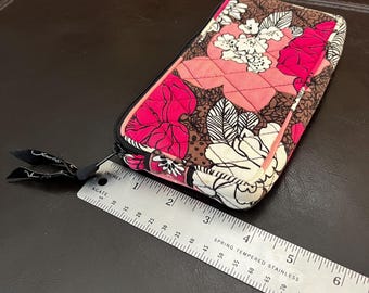 Vera Bradley-mocha Rouge-pink/brown Print Zip Wallet-retired