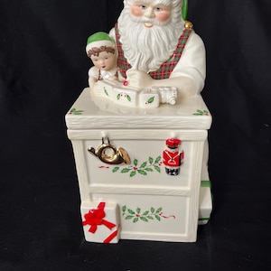 Lenox-Santa Workbench-Słoik na ciasteczka-Zabytkowy przedmiot kolekcjonerski-Nigdy nieużywany-tagi