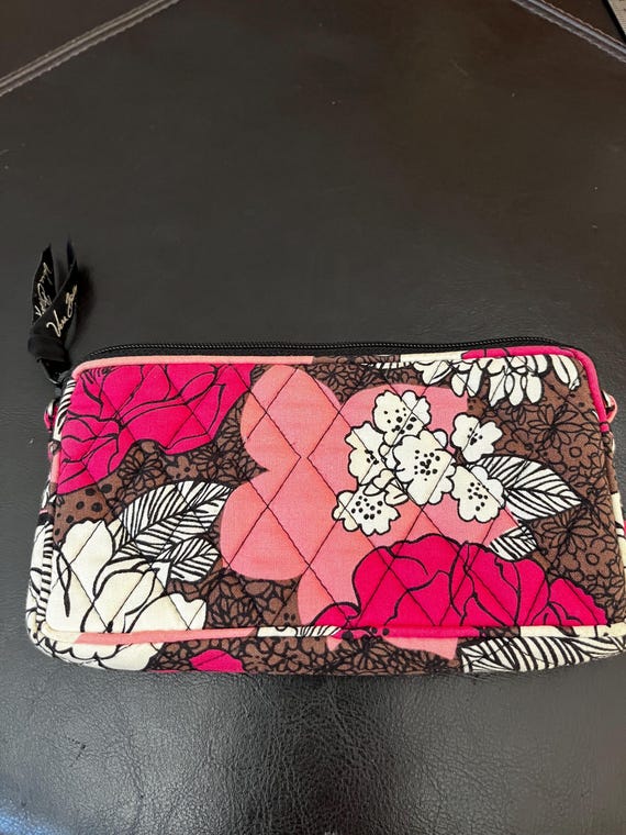 Vera Bradley-mocha Rouge-pink/brown Print Zip Wallet-retired
