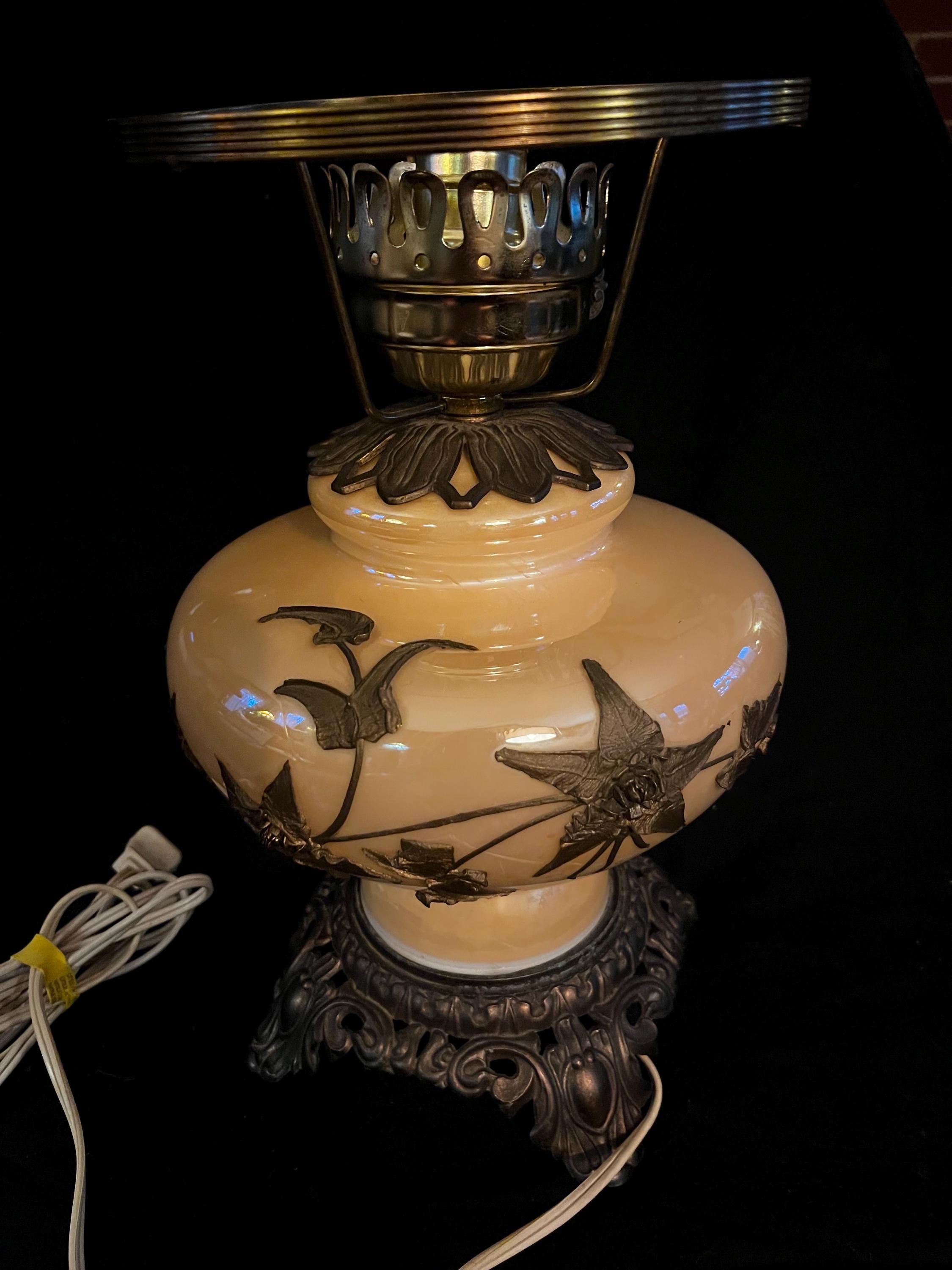 Vintage Golden Falkenstein Electric Hurricane Lamp W/metal Flowers