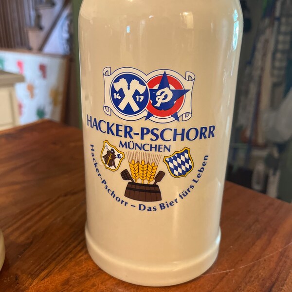 Hacker-Pschorr Munchen-beer stein 1ltr Vintage-Pastal Germany