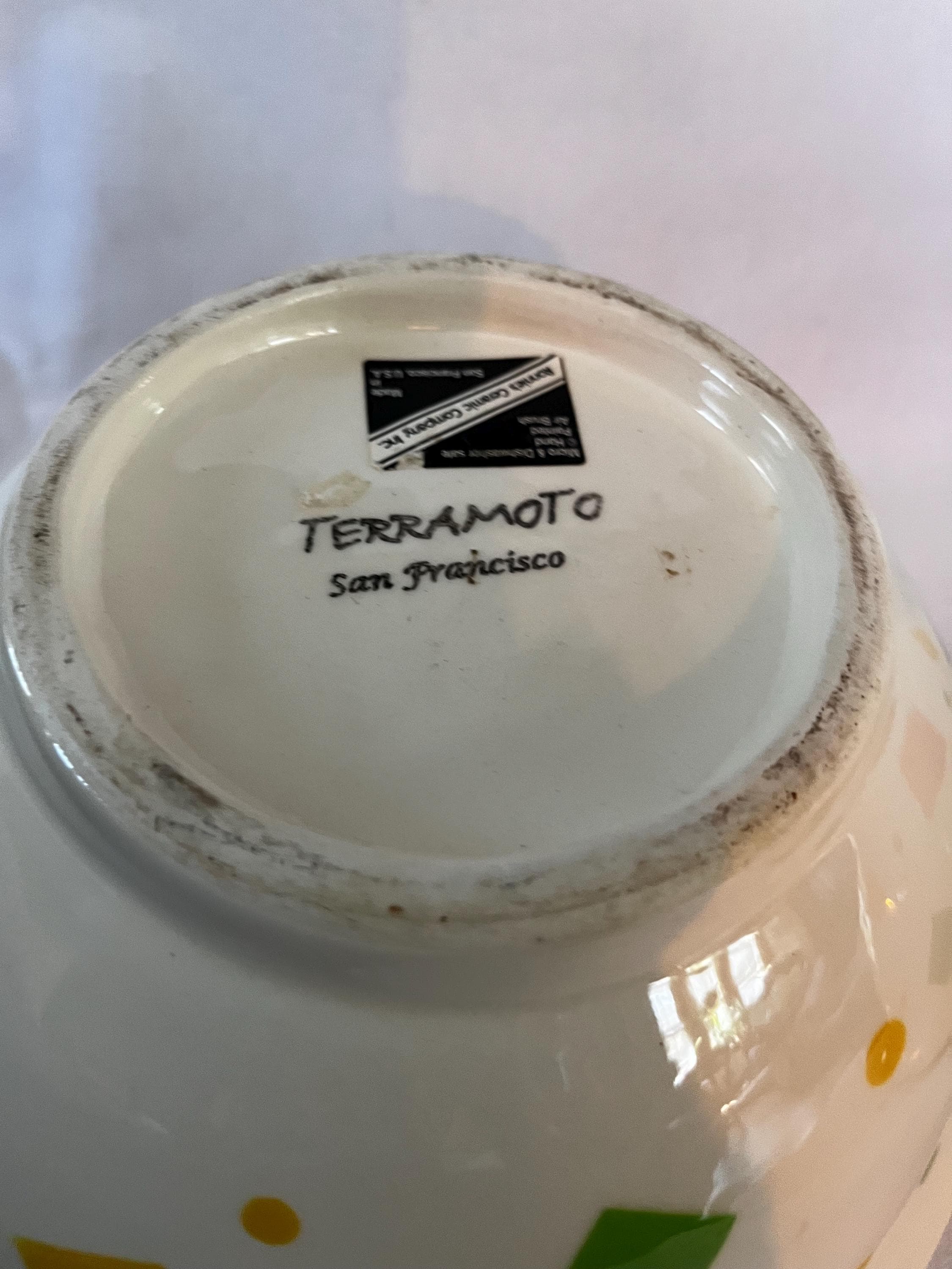 Terramoto-san Francisco-vintage Pottery- Green Inside-squares/dots