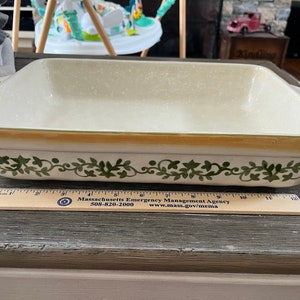 Lidia Pottery Hand Painted Lasagna Pan-Hand Painted-Yellow Rim w/Green Vines