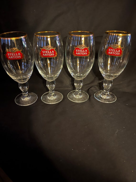 Set of 4 Stella Artois Belgium Beer Glasses Chalice 33CL Gold 