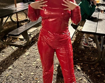 Faux Latex Britney Oops I did it Again Red Jumpsuit