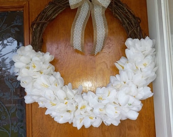 White Tulip wreath, Spring wreath, Summer wreath, Spring tulip, White wreath