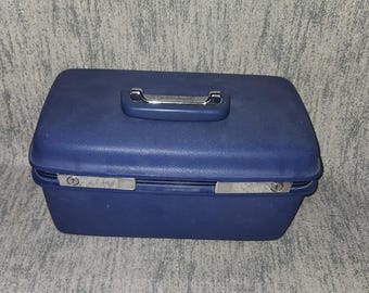Vintage Samsonite Blue Hardshell Train Case Suitcase