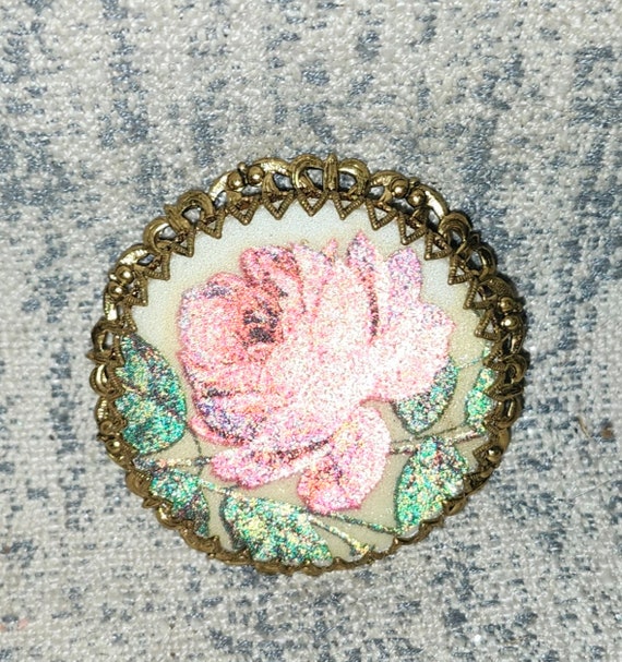 Vintage West Germany Sugar Red Rose Brass Brooch - image 2