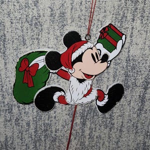 Vintage 1980s Wooden Disney Mickey Santa Christmas Kurt Adler Pull String Ornament