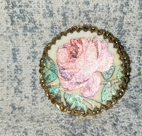 Vintage West Germany Sugar Red Rose Brass Brooch - image 1