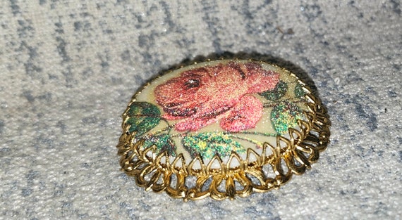 Vintage West Germany Sugar Red Rose Brass Brooch - image 4