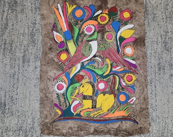 Amate Paper Painting With Mexican Village Scene, Handmade Folk Art Wall ...
