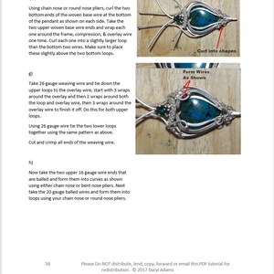 May include: A close-up of a turquoise gemstone wrapped in silver wire. The wire is formed into loops and curves, creating a decorative design. The image includes instructions for forming the wire, stating "Form Wires As Shown".