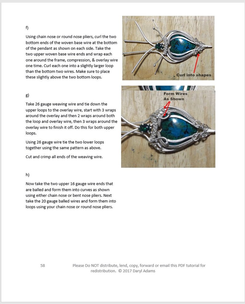 May include: A close-up of a turquoise gemstone wrapped in silver wire. The wire is formed into loops and curves, creating a decorative design. The image includes instructions for forming the wire, stating "Form Wires As Shown".