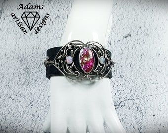 Aurai Sea Nymph - Pink Abalone Mother of Pearl and Opal Leather & Sterling Silver Bracelet
