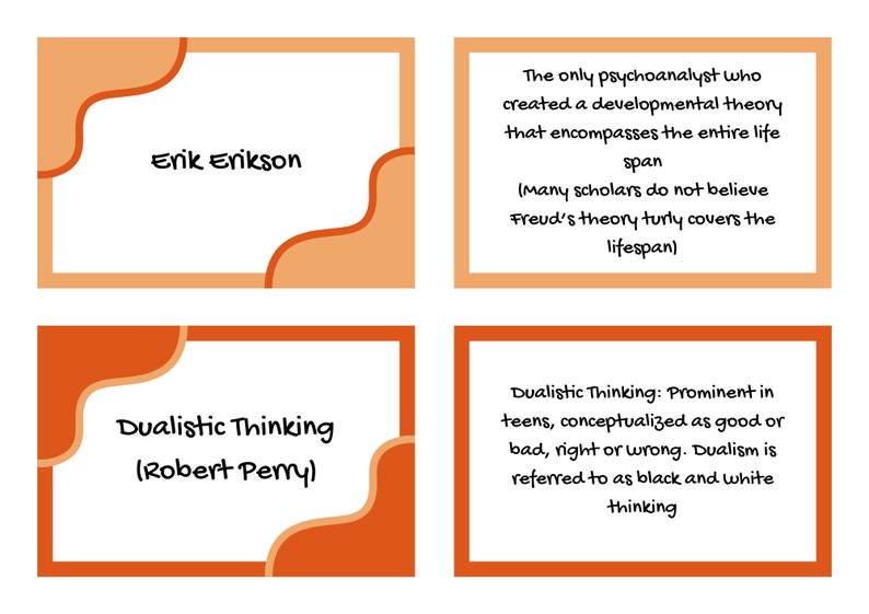 Flashcards for Human Growth and Development Portion of the NCE Exam