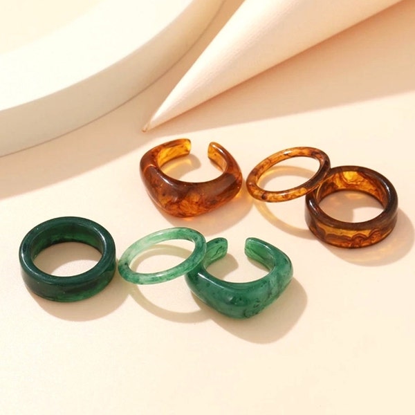 Resin Acrylic Ring Set | Gifts for her, Trendy Rings, Chunky Rings, Statement Rings, Resin Rings, Funky Rings, Resin Acrylic Ring Set