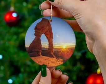 Delicate Arch Ornament, Utah Arches Photo Ornament, Moab Utah Ceramic Ornament, Utah National Park Christmas Ornament