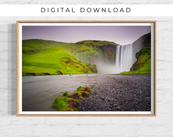 Skogafoss Iceland Waterfall Print, Waterfall Photography Prints, Fine Art Photography Nature, Waterfall Printable DIGITAL DOWNLOAD