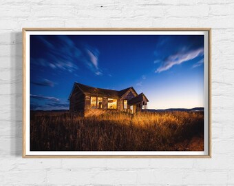Western Barn at Night, Barn Photography, Barn Photo Print, Barn Wall Art, Rustic Barn Print, Barn Canvas Print, Barn Metal Print