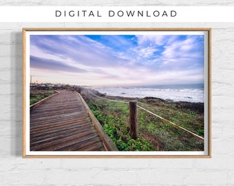 California Beach Boardwalk Print, Ocean Board Walk Wall Art, Beach Wall Art, Ocean Photography Printable, DIGITAL DOWNLOAD