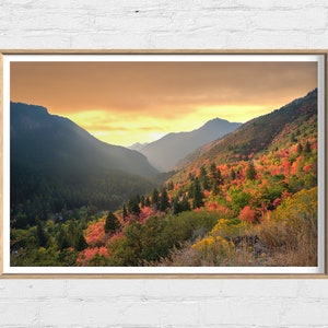 Wasatch Mountain Landscape Print, Utah Wall Art, Mountain Fine Art Photography, Utah Canyon in Autumn, Sunset Over Mountains