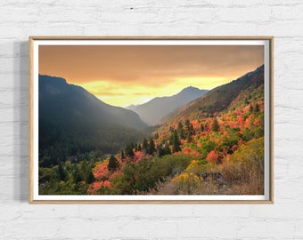 Wasatch Mountain Landscape Print, Utah Wall Art, Mountain Fine Art Photography, Utah Canyon in Autumn, Sunset Over Mountains