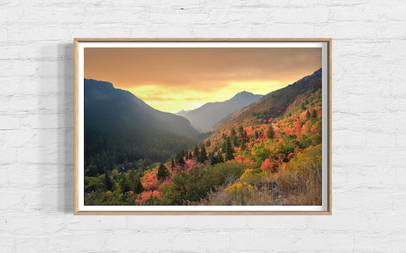 Wasatch Mountain Landscape Print, Utah Wall Art, Mountain Fine Art Photography, Utah Canyon in Autumn, Sunset Over Mountains