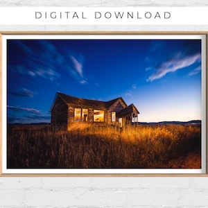 Western Barn at Night, Barn Photography Printable, Barn Photo Print, Barn Wall Art, Rustic Barn Printable, DIGITAL DOWNLOAD