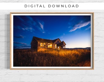 Western Barn at Night, Barn Photography Printable, Barn Photo Print, Barn Wall Art, Rustic Barn Printable, DIGITAL DOWNLOAD