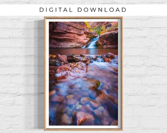 Waterfall in Moab, Moab in Fall, Autumn Waterfall Prints, Waterfall Landscape Wall Art Printable, DIGITAL DOWNLOAD