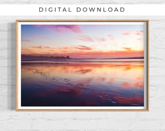 Beach Sunset Poster, Footprints at Sunset, Beach Wall Art, Ocean Print, Beach Canvas Print, Beach Metal Print DIGITAL DOWNLOAD