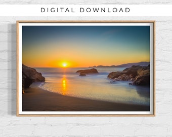San Francisco Beach Sunset Printable, Beach Sunset Wall Art, Water Photography Prints, Beach Photography Print, DIGITAL DOWNLOAD