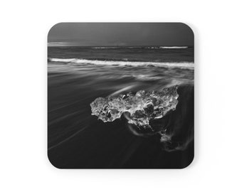 Iceland Black Sand Beach Landscape Coaster, Black Sand Beach Coaster, Black and White Coaster, Iceland Souvenir, Iceland Coaster