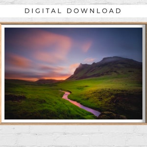 Vik Iceland Mountain, River in Iceland, Midnight Sun, Landscape Wall Art, Fine Art Photography, Nature Photography Print, DIGITAL DOWNLOAD