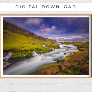 Iceland Waterfall Photography Printable, Landscape Photography Waterfall, Fine Art Photography Iceland, Nature Print, DIGITAL DOWNLOAD