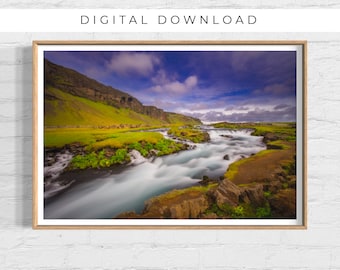 Iceland Waterfall Photography Printable, Landscape Photography Waterfall, Fine Art Photography Iceland, Nature Print, DIGITAL DOWNLOAD