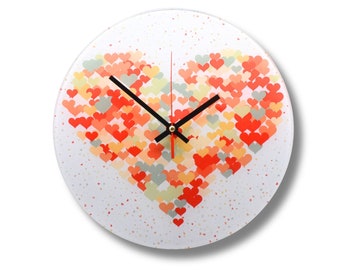 Hearts Large Wall Clock 30cm Unique Wall Clock Modern Clock Gift Wall Decoration Home Art Contemporary Clock Glass