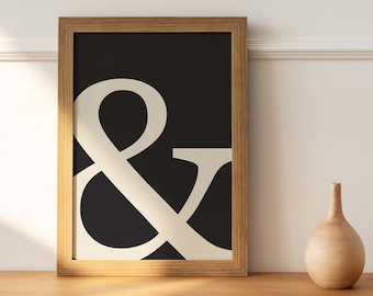 Ampersand Wall Art Poster Downloadable Print, Modern Minimalist Wall Decor, Typography, Black and White Wedding Decor Wall Art Print