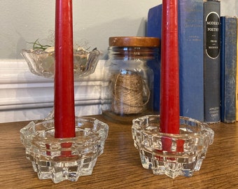 Pair Of Colony Whitehall Clear Glass Candlestick Holders