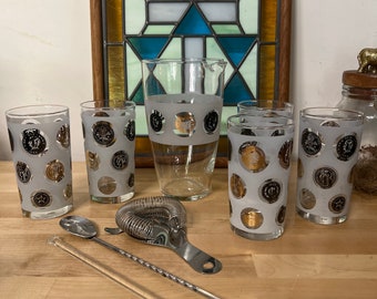 Ensemble de lingots de bar Libbey World Coins en verre, milieu du siècle, vintage